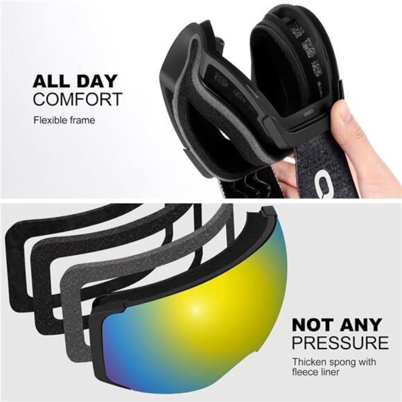 Magnetic Ski Goggles Interchangeable Lens Frameless Snow Snowboard Goggles Men W - Picture 5 of 7